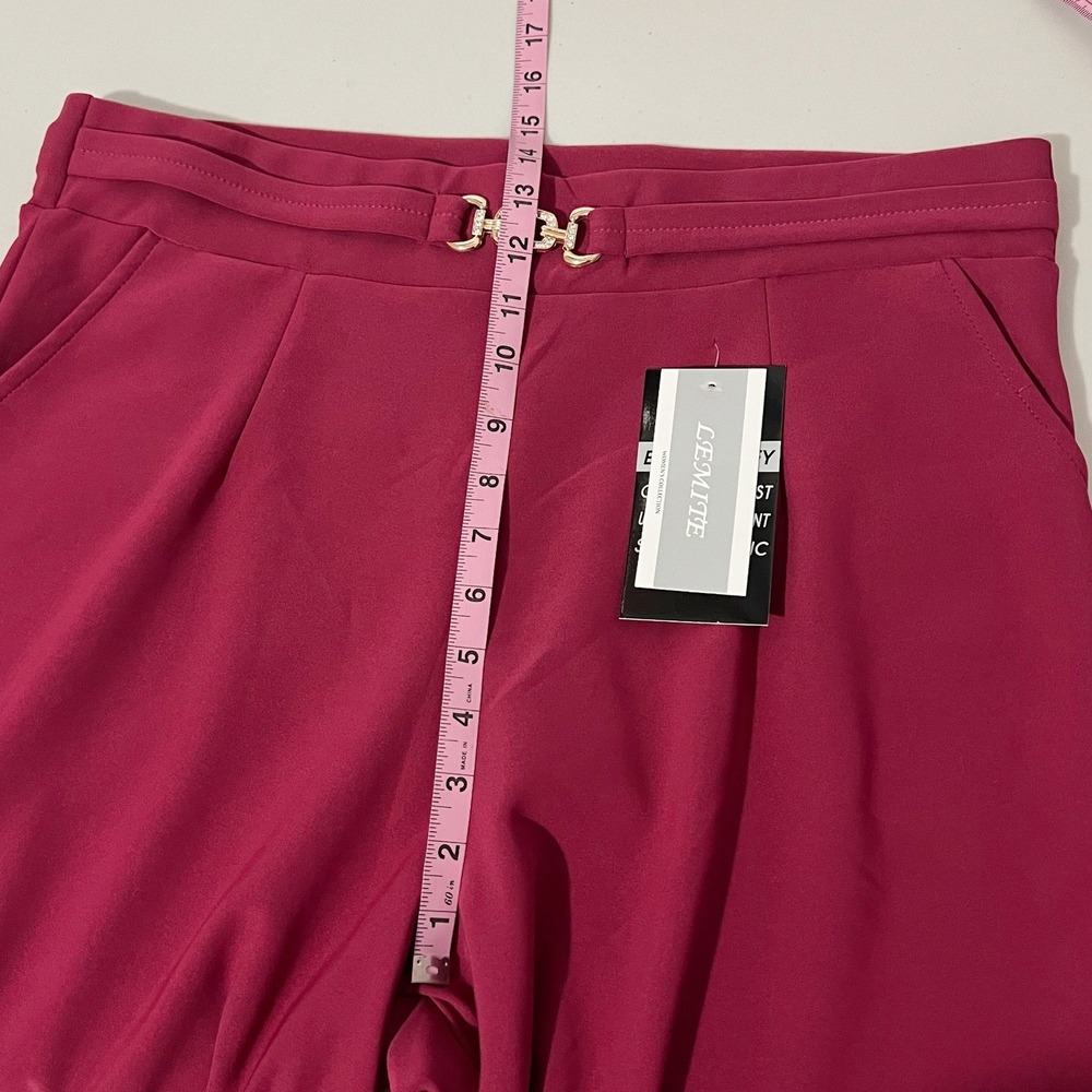 Lemite Women Magenta Pink Wide Leg Comfort Waist Stretch Trousers 3XL NEW - Picture 7 of 8